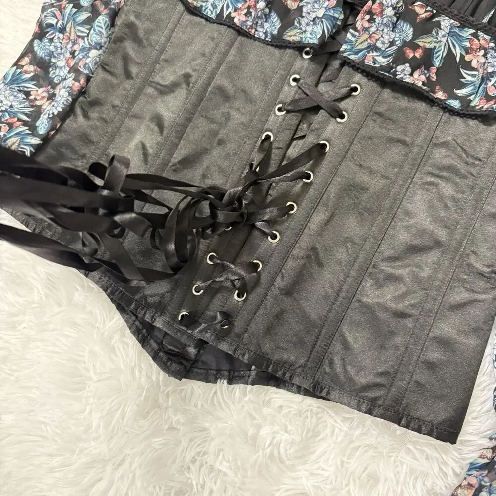 Corset Story Elegant Overbust Corset Top Floral Chiffon Sleeves US 16 NEW 36'' - Picture 8 of 15